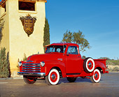 AUT 14 RK0378 02
1952 Chevy Pick Up Truck Red With Fulton Visor 3/4 Side View By Building Trees Blue Sky