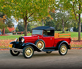 AUT 14 RK0418 04
1930 Model A Ford Roadster Pick Up Truck 3/4 Side View On Pavement By Autumn Trees
