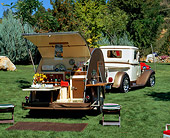 AUT 14 RK0435 02
1933 Ford Pick Up Truck Cream And Light Brown With 1937 Tear Drop Trailer
