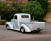 AUT 14 RK0635 01
1946 Chevy 1/2 Ton Silver Rear 3/4 View On Pavement By Trees