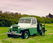 AUT 14 RK1051 02
1955 Willys Pick Up Truck Green And White 3/4 Front View On Grass