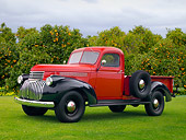 AUT 14 RK1199 01
1941 Chevrolet 3/4 Ton Red And Black 3/4 Side View On Grass By Orange Trees