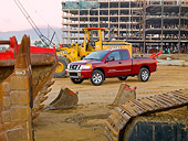 AUT 14 RK1428 01
2009 Nissan Titan 4x4 SE Pickup Truck Red 3/4 Front View On Dirt By Construction Equipment