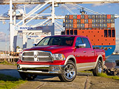 AUT 14 RK1447 01
2009 Dodge Ram 1500 Laramie Pickup Truck Red 3/4 Front View By Port