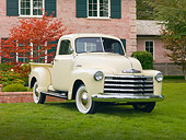 AUT 14 RK1514 01
1953 Chevrolet Pickup Truck Flax 3/4 Front View On Grass By Brick House