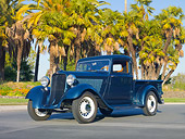 AUT 14 RK1568 01
1932 Dodge Pickup Truck Green 3/4 Front View On Pavement By Palm Trees