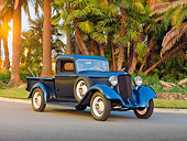 AUT 14 RK1569 01
1932 Dodge Pickup Truck Green 3/4 Front View On Pavement By Palm Trees