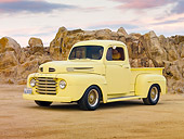 AUT 14 RK1585 01
1949 Ford F-1 Pickup Truck Light Yellow On Sand By Boulders