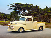 AUT 14 RK1589 01
1949 Ford F-1 Pickup Truck Light Yellow On Pavement By Trees