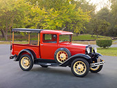 AUT 14 RK1596 01
1931 Ford Closed Cab Budd Body Pickup Truck Red On Pavement By Trees