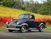 AUT 14 RK1640 01
1946 Chevrolet Pickup Truck Black 3/4 Front View On Pavement By Vineyard
