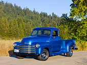AUT 14 RK1647 01
1948 Chevrolet Thriftmaster Pickup Truck Blue 3/4 Front View On Pavement By Meadow And Trees