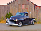 AUT 14 RK1663 01
1948 Chevrolet 1/2 Ton Pickup Truck Black Currant 3/4 Front View On Pavement By Old Wooden Structure