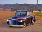 AUT 14 RK1668 01
1948 Chevrolet 1/2 Ton Pickup Truck Black Currant 3/4 Front View On Pavement By Farm