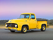 AUT 14 RK1684 01
1955 Ford F-100 Pickup Truck Yellow 3/4 Front View On Pavement