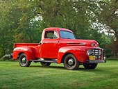 AUT 14 RK1719 01
1948 Ford F-1 Pickup Red 3/4 Front View On Grass By Trees