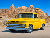 AUT 14 RK1765 01
1966 Chevrolet C-10 Pickup Yellow 3/4 Front View In Desert