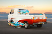AUT 14 RK1794 01
1969 Dodge A-100 Pearl White And Tangerine 3/4 Rear View On Pavement By Water At Sunset