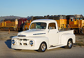 AUT 14 RK1795 01
1951 Ford F-1 White Pearl 3/4 Front View On Pavement By Train