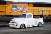 AUT 14 RK1796 01
1951 Ford F-1 White Pearl 3/4 Side View On Pavement By Train