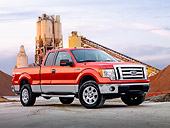AUT 14 BK0015 01
2009 Ford F-150 Supercab XLT Pickup Truck Red 3/4 Front View On Pavement By Plant