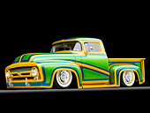 AUT 14 BK0022 01
1956 Ford F-100 Pickup Truck Custom Green And Gold 3/4 Front View Studio