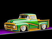 AUT 14 BK0023 01
1956 Ford F-100 Pickup Truck Custom Green And Gold 3/4 Front View Studio
