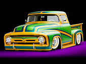 AUT 14 BK0024 01
1956 Ford F-100 Pickup Truck Custom Green And Gold 3/4 Front View Studio