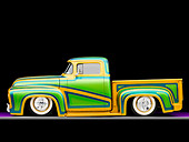 AUT 14 BK0026 01
1956 Ford F-100 Pickup Truck Custom Green And Gold Profile View Studio