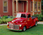 AUT 14 RK0114 03
1948 Chevrolet Thriftmaster Truck Red 3/4 Front View On Grass By House