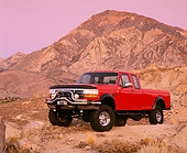 AUT 14 RK0276 02
1995 Ford F250 4x4 Pickup Truck Red 3/4 Front View On Dirt Hill Filtered