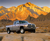 AUT 14 RK0279 04
1997 Dodge Ram 2500 Diesel Pickup Truck Low 3/4 Front View On Rocks