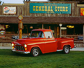 AUT 14 RK0425 03
1955 Chevrolet 1/2 Ton Pickup Truck Red 3/4 Side View By Store