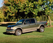 AUT 14 RK0606 10
2001 Ford King Ranch F-150 Green And Gold 3/4 Front View On Grass By Trees
