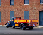 AUT 14 RK0977 01
1921 Hispano Suiza Truck Blue 3/4 Rear View On Pavement By Brick Building