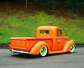 AUT 14 RK1041 04
1938 Ford Pick Up Truck Orange 3/4 Rear View On Pavement