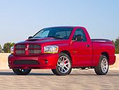 AUT 14 RK1178 01
2006 Dodge Ram SRT-10 Pick Up Truck Red Low 3/4 Side View On Pavement