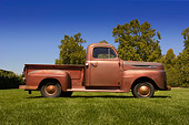 AUT 14 RK1212 01
1948 Ford F1 Unrestored Red Pick Up Truck Profile View On Grass