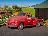 AUT 14 RK1341 01
1954 Chevrolet Red Pick Up Truck 3/4 Side View On Pavement