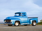 AUT 14 RK1398 01
1956 Ford F-100 Pickup Truck Blue 3/4 Front View On Pavement