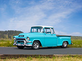 AUT 14 RK1491 01
1957 GMC Pickup Truck Mint Green And White 3/4 Front View On Pavement By Field