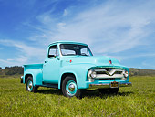 AUT 14 RK1492 01
1955 Ford F-100 Pickup Truck Sea Foam Green 3/4 Front View On Grass