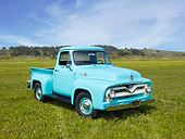 AUT 14 RK1493 01
1955 Ford F-100 Pickup Truck Sea Foam Green 3/4 Front View On Grass