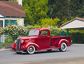 AUT 14 RK1499 01
1937 Chevrolet Pickup Truck Red 3/4 Front View On Pavement By House