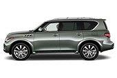 AUT 15 IZ0834 01
2013 Infiniti Q56 SUV Silver-Green Profile View On White Seamless
