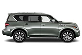 AUT 15 IZ0835 01
2013 Infiniti Q56 SUV Silver-Green Profile View On White Seamless