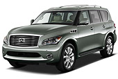 AUT 15 IZ0836 01
2013 Infiniti Q56 SUV Silver-Green 3/4 Front View On White Seamless