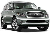 AUT 15 IZ0837 01
2013 Infiniti Q56 SUV Silver-Green 3/4 Front View On White Seamless