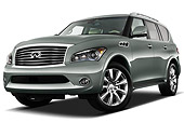 AUT 15 IZ0838 01
2013 Infiniti Q56 SUV Silver-Green 3/4 Front View On White Seamless