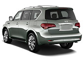 AUT 15 IZ0839 01
2013 Infiniti Q56 SUV Silver-Green 3/4 Rear View On White Seamless
